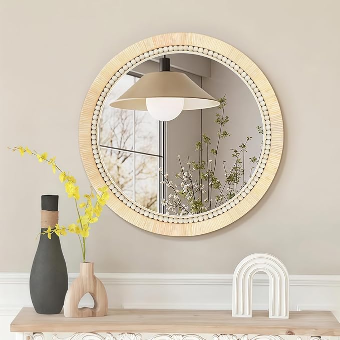 ULIKE Round Rattan Mirror, Bathroom 24 Inch Rustic Farmhouse Wall Decor - Image 4