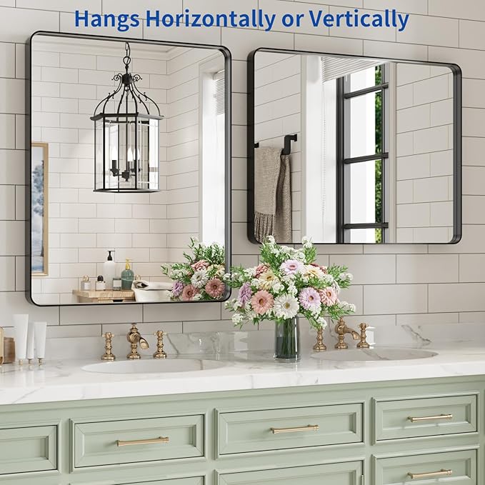 WEER Black Bathroom Mirror for Wall 20X30 Inch, Rectangular Black Metal Framed - Image 5