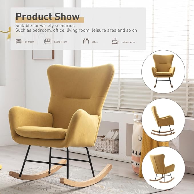 Phoenix Home Rocking Chair Nursery Velvet Upholstered Glider Rocker Rocking - Image 5
