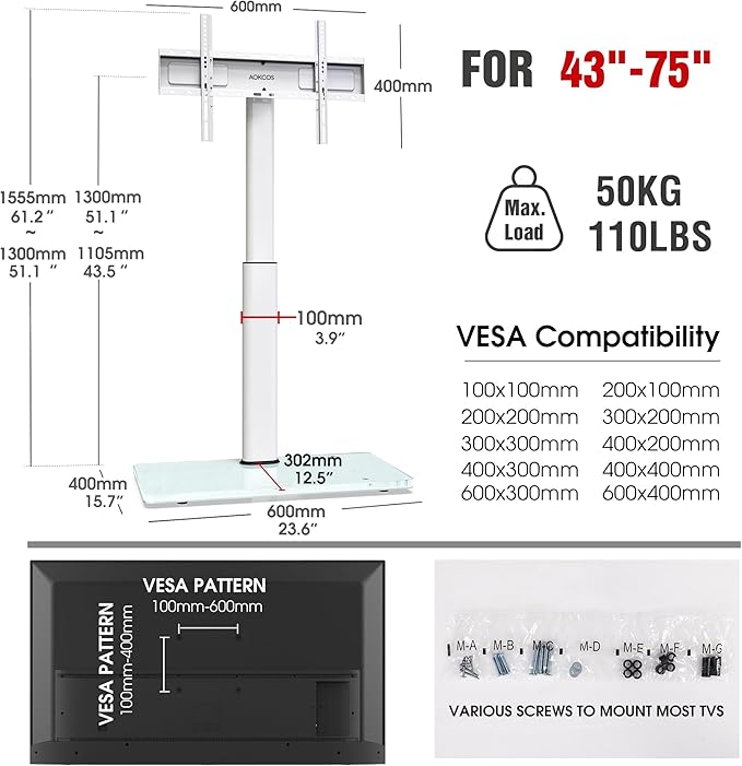 Swivel TV Floor Stand for 43-75 Inches TVs, 10 Level Height Adjustable Corner - Image 7