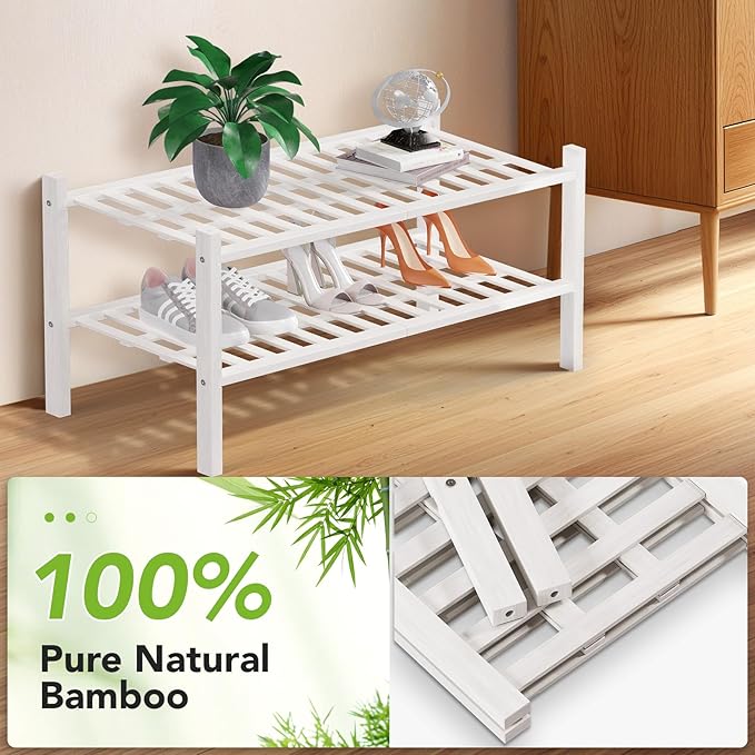 Haddockway 2 Tier Bamboo Shoe Rack Storage Organizer, Small Space 27"x11"x13" - Image 5