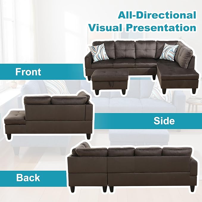 Couches for Living Room Modern L Shaped Couch Comfy Flannel Fabric 3 Pieces - Image 6