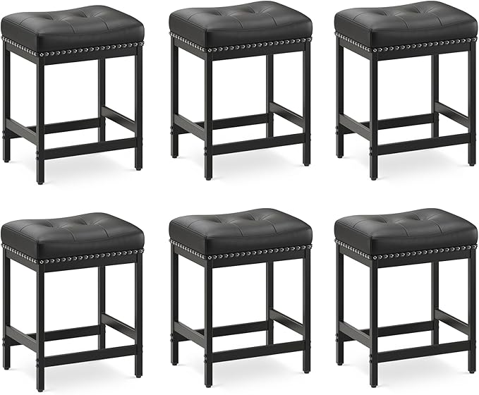 MALOL Set of 6 Saddle Bar Stools Counter Height 24.4”, Modern PU Leather - Image 10