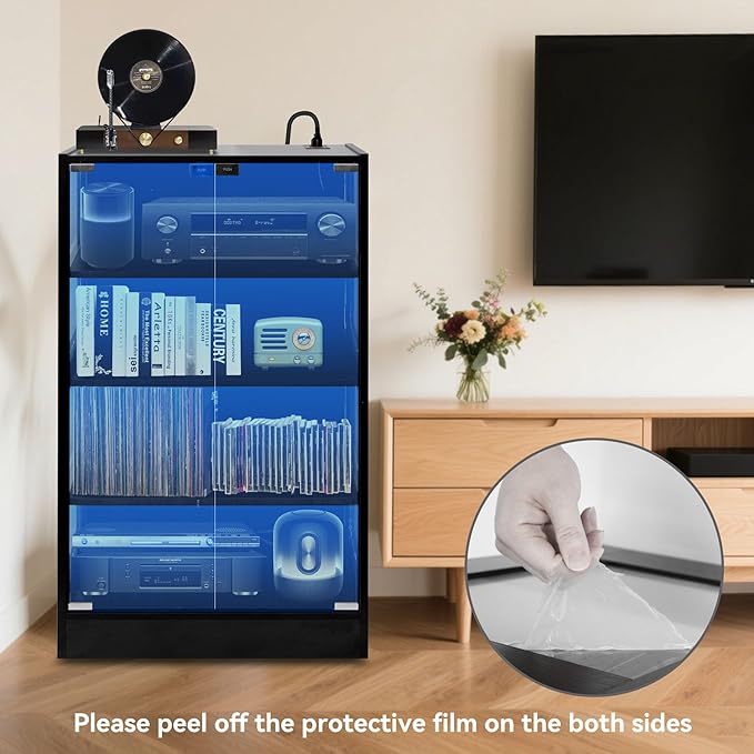 4-Tier Media Cabinet with LED Lighting, Audio/Video Stand Featuring Built-in - Image 4