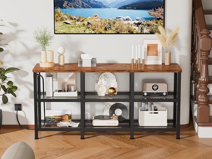 Furologee TV Stand with Power Outlets, Small Entertainment Center with Open - Image 8