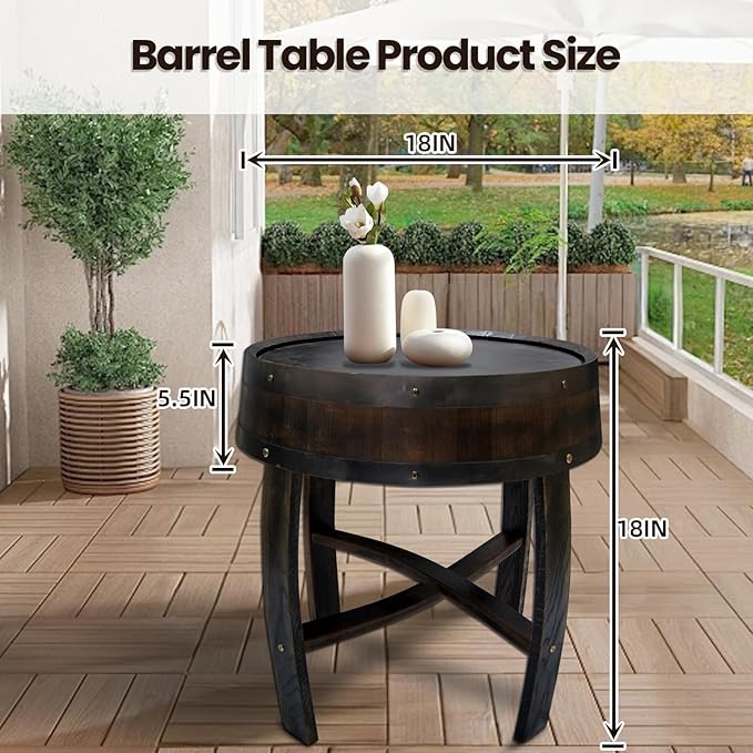 Medieval Retro Wine Barrel Design Coffee Table Wooden Round Creative End Table - Image 3