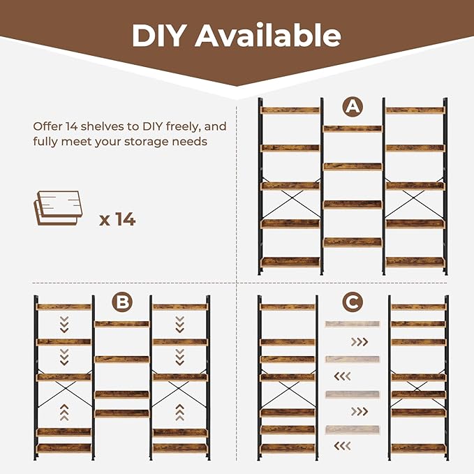 Rolanstar Bookshelf 5 Tiers, Triple Bookcase - Image 8