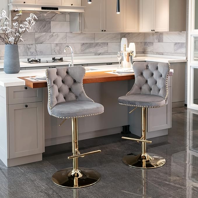 PacknWood Acosure Golden Swivel Velvet Barstools Adjusatble Seat Height from by Unknown