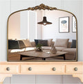 Vintage Gold Arched Wall Mirror 36"x30" – Ornate Baroque Style Antique Brass by Wemily