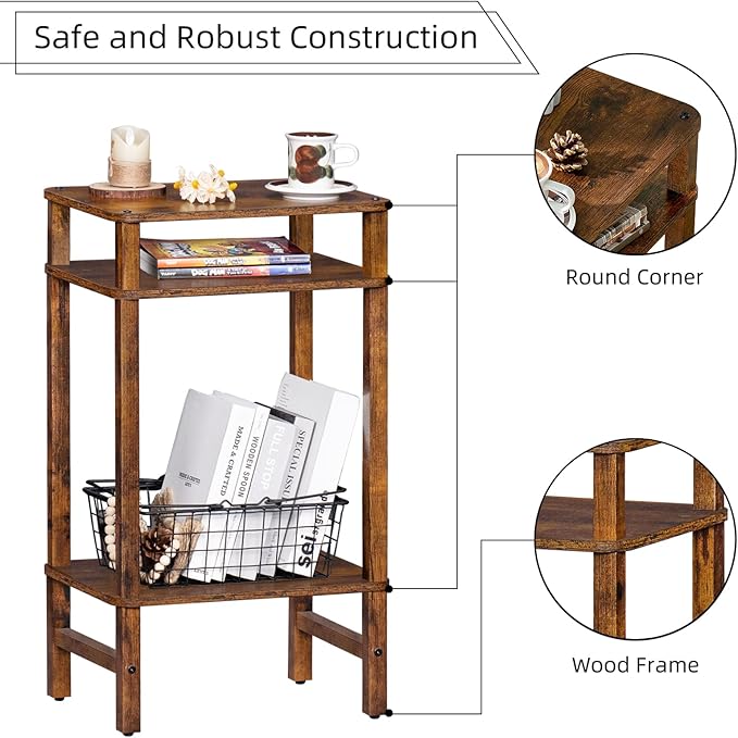 28in Tall Side Table Set of 2, 3-Tier Small Narrow End Table - Image 4