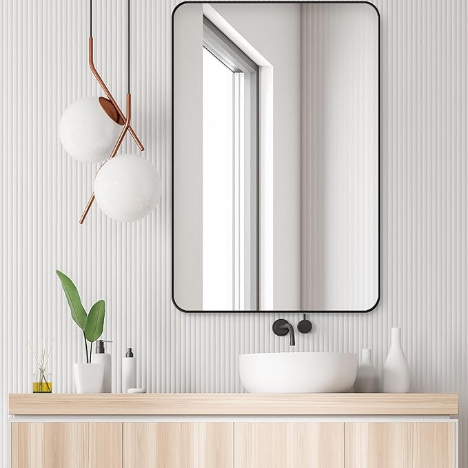 Black Bathroom Mirror, Rectangle 24 x 36 Inch Vanity Wall Mirror, Modern Mirror - Image 2