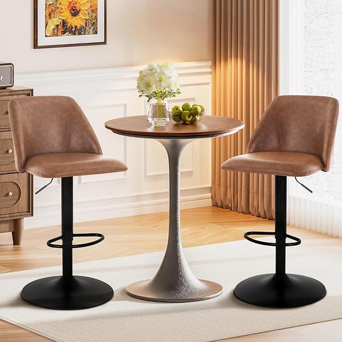 COLAMY Bar Stools Set of 6, Modern Swivel Bar Chairs, Adjustable PU Leather - Image 7
