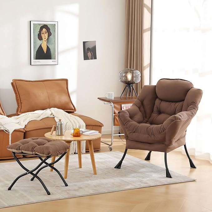 Cozy Lazy Chair and Ottoman, Large Contemporary Accent Lounge Chair Set - Image 2