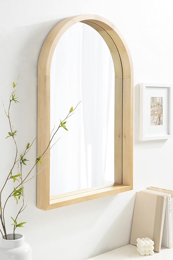 Kate and Laurel Hutton Farmhouse Wood Arched Mirror; 20 x 30; Natural Wood; - Image 8