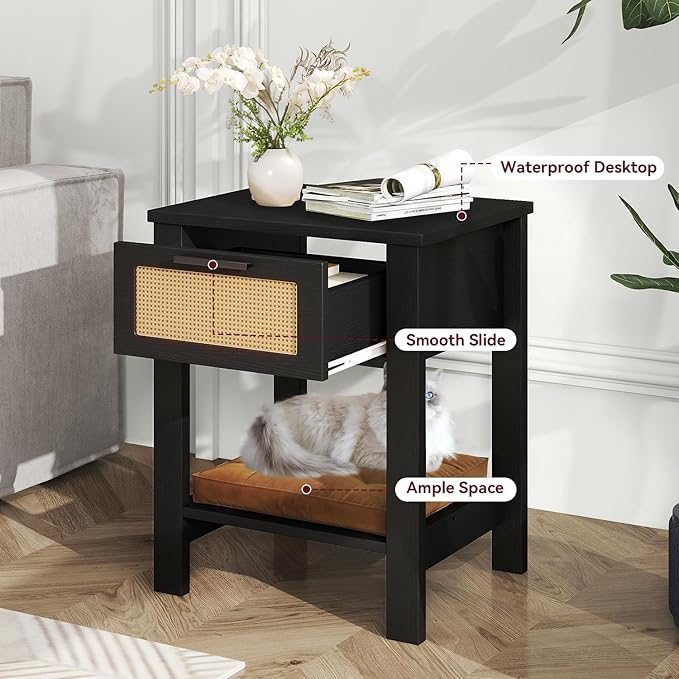 IBUYKE Rattan Nightstand, Boho Night Stand - Image 7
