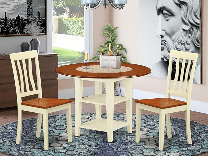 East West Furniture SUAN3-BMK-W 3 Piece Dining Room Table Set Contains a Round - Image 6