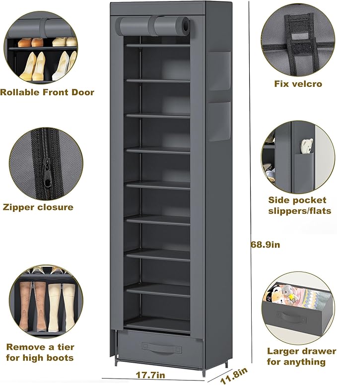 Shoes Rack 10 Tier Tall Narrow Shoe Rack - Image 4