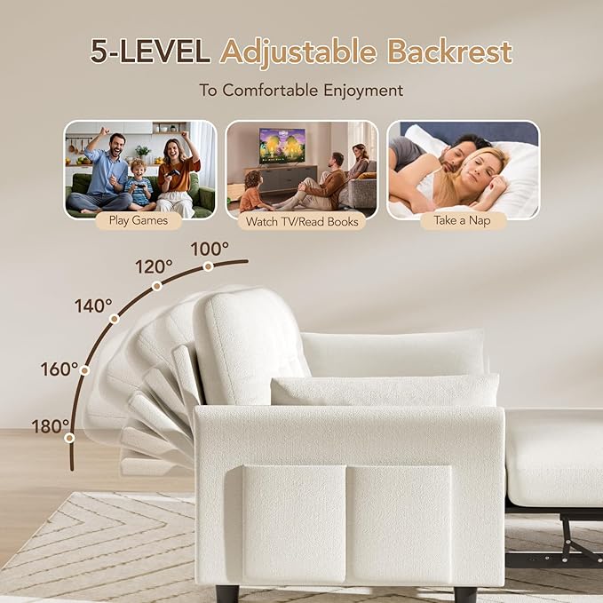 Vipbear 3-in-1 Chenille Convertible Sofa Bed, Pull Out Sleeper Sofa - Image 5