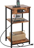 WLIVE End Table with Charging Station, Small Night Stand with 3 Storage Shelves by WLIVE