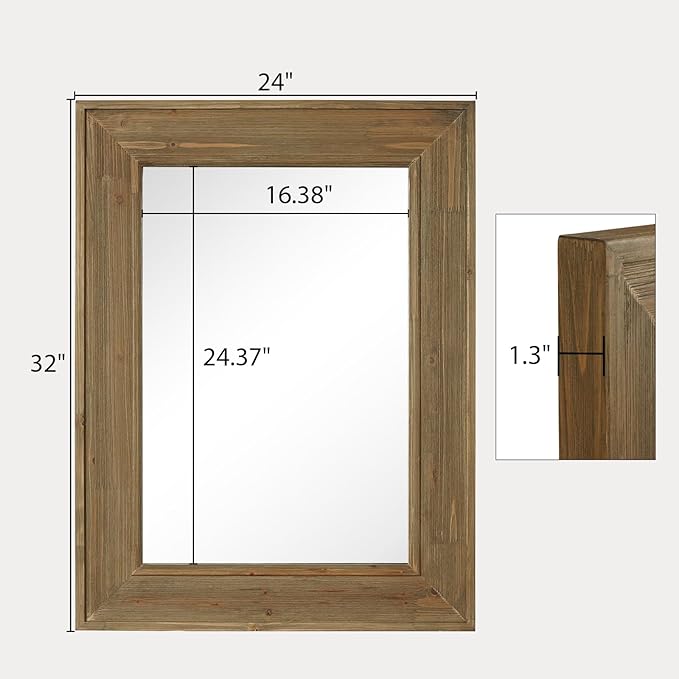 WallBeyond Rustic Wood Framed Mirror, Vintage Solid Wood Rectangular - Image 8