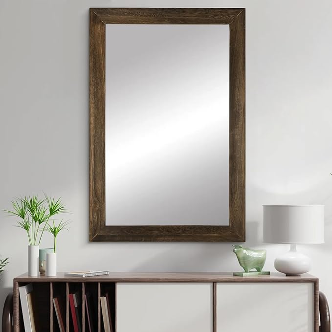CULER Rustic Wood Wall Mirror for Bathroom, Rectangle 24 x 36 inch Hanging - Image 4