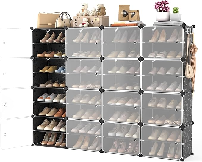 Portable Shoe Rack with Door, 64 Pairs Cabinet Easy Assembly, Plastic by Unknown