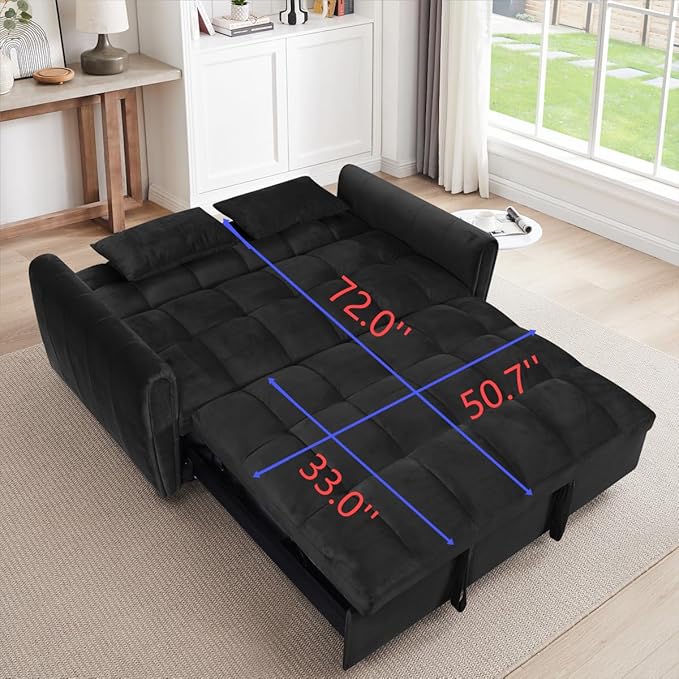 Ball & Cast 65" 3 in 1 Large Sleeper Sofa Bed, Velvet Upholstered Pull Out Couch - Image 3