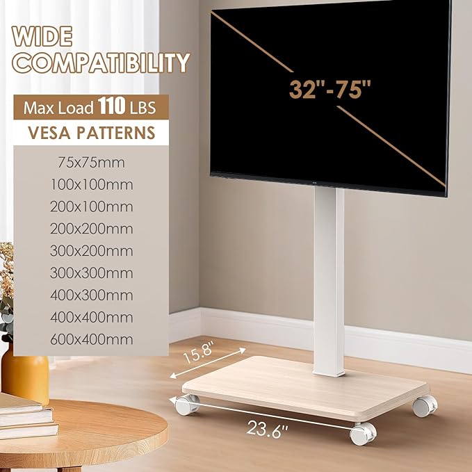 Rolling TV Stand Portrait for 65 70 75 Inch TVs, Tilt and Swivel Mobile TV Cart - Image 6