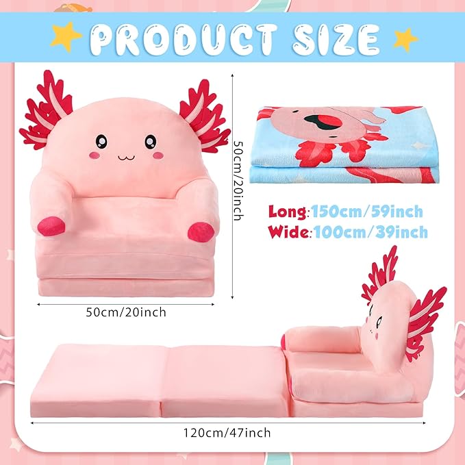 Axolotl Kids Couch Fold out 2-in-1 Toddler Sofa Fold out - Image 3