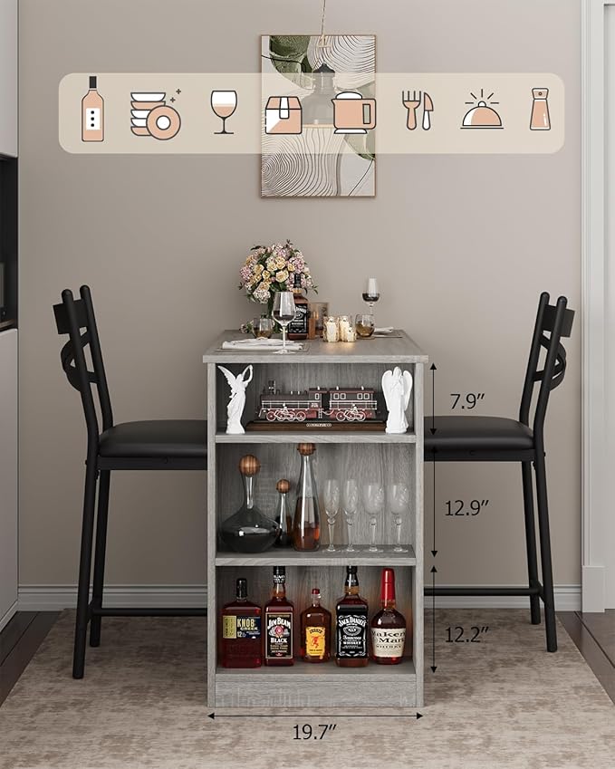 Garvee Bar Table and Chairs Set, 3 Piece Bar Table Set - Image 4
