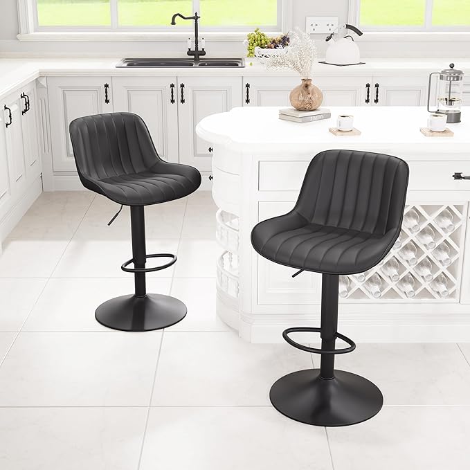 YOUNIKE Black Bar Stools Set of 2 Kitchen Counter Height Barstools Upholstered - Image 7