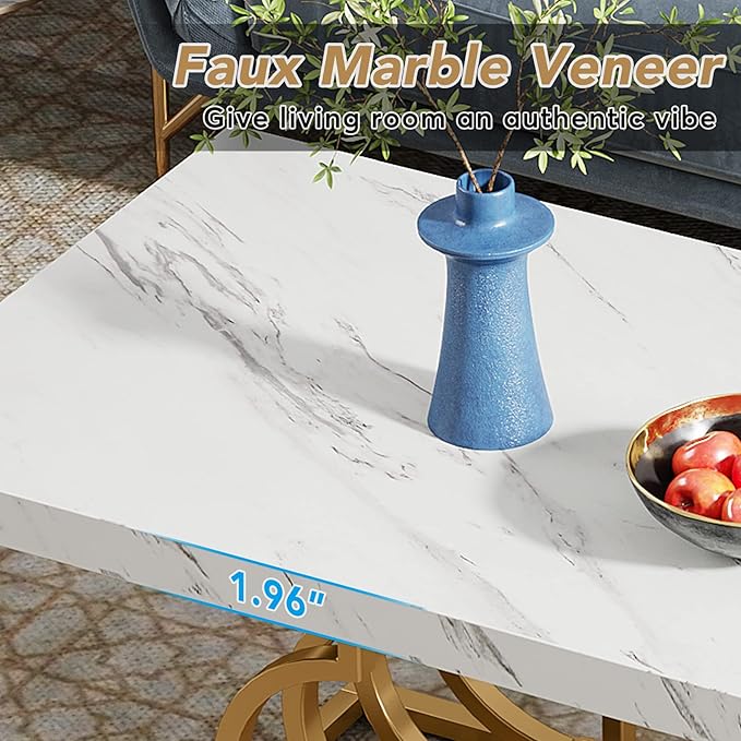 Tribesigns Modern Coffee Table, 47 Inch Faux Marble Cocktail Table - Image 7