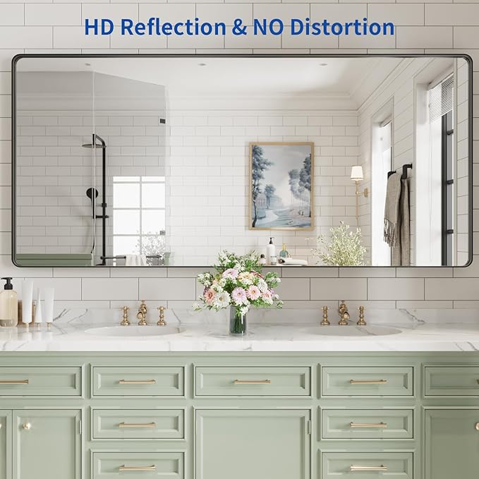 WEER Black Bathroom Mirror for Wall, 77X36 Inch Matte Black Mirror, Rectangular - Image 2