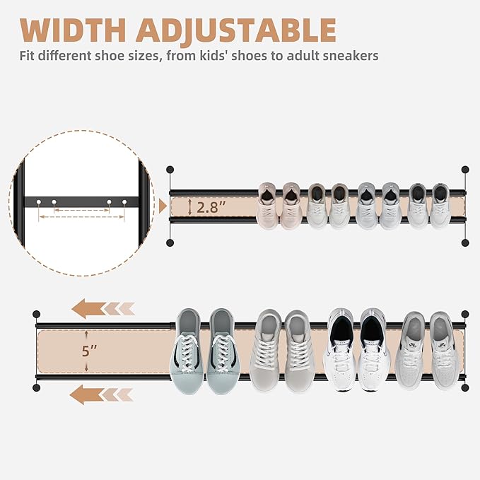 STORAGE MANIAC Long Expandable Shoe Rack, 18 Pairs Metal Wide Stackable Shoe - Image 4