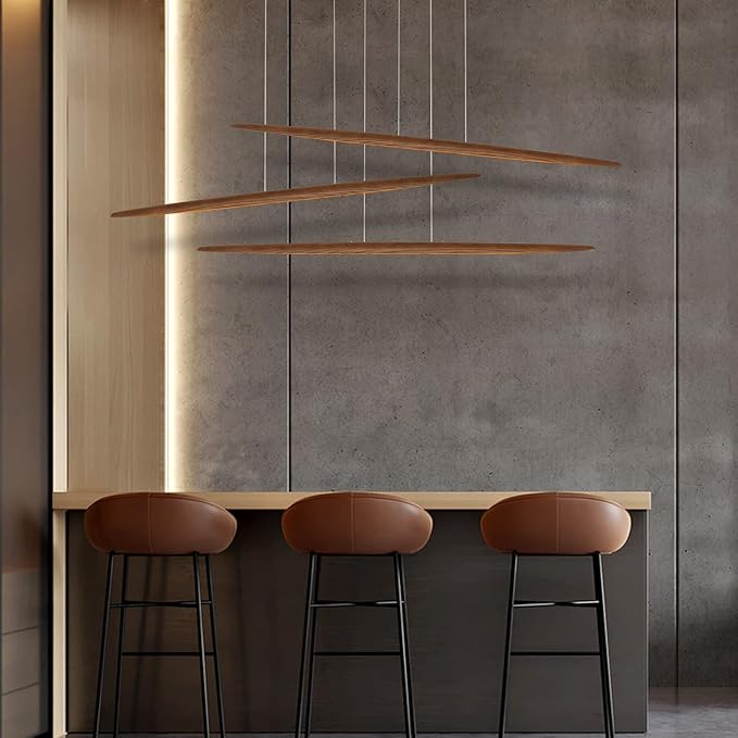 71" Wood Linear Pendant Light Wood Linear Dinning Room Light Island Lights LED - Image 3