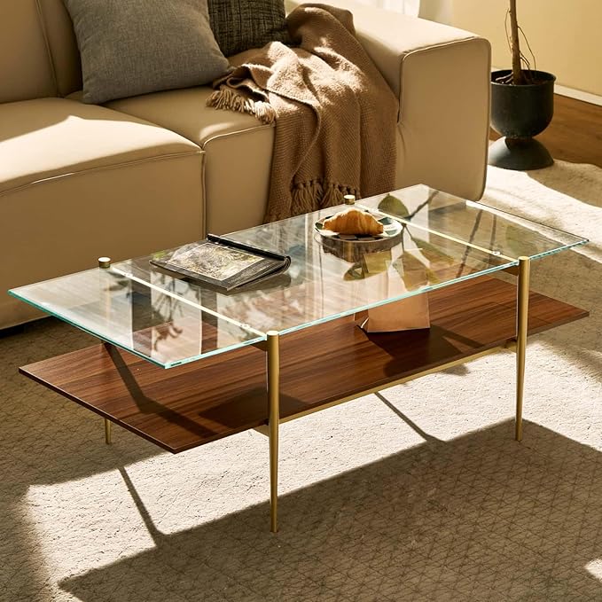 AGV LIGHTING Tadio Large Glass Coffee Table, Mid-Century Modern Coffee Table by AGVLightning