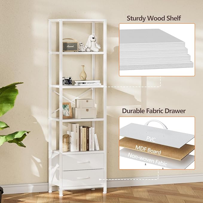 Furnulem 5-Tier Corner Shelf, Narrow Bookshelf - Image 5