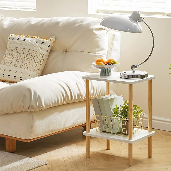 IBUYKE 2-Tier Side Table, Solid Wood Tall End Table - Image 2