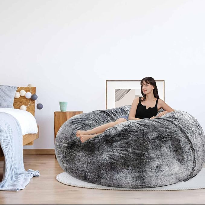 Bean Bag Chair for Adults Kids Without Filling Comfy Fluffy Giant Round Beanbag - Image 3