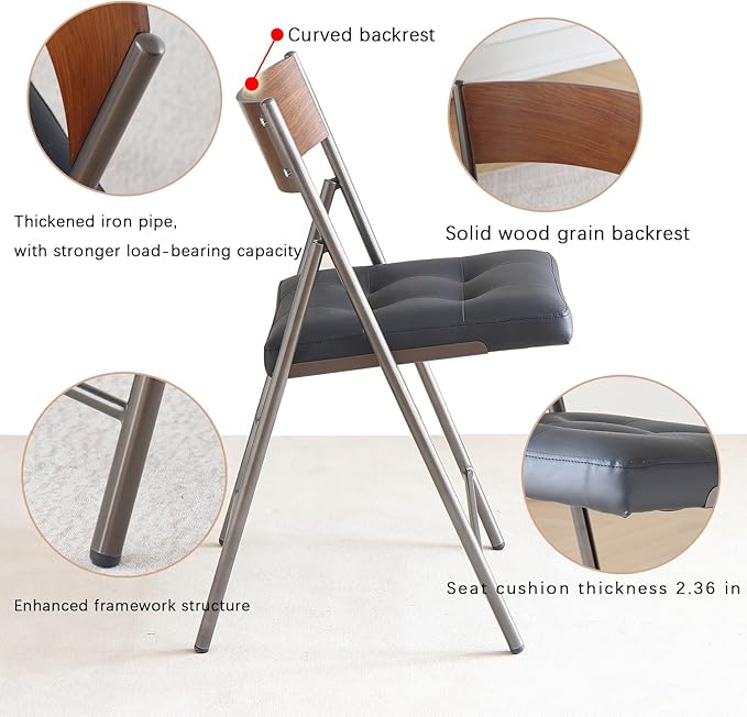 2 Pack Folding Chairs with Thick Padded Seat, Heavy Duty Steel Frame Foldable - Image 5