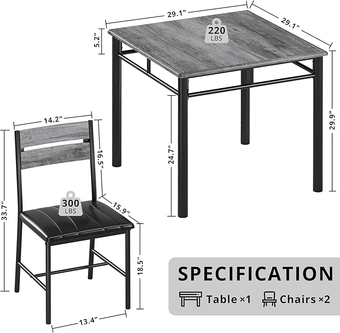 IRONCK Dining Table Set for 2, Small Kitchen Table - Image 2