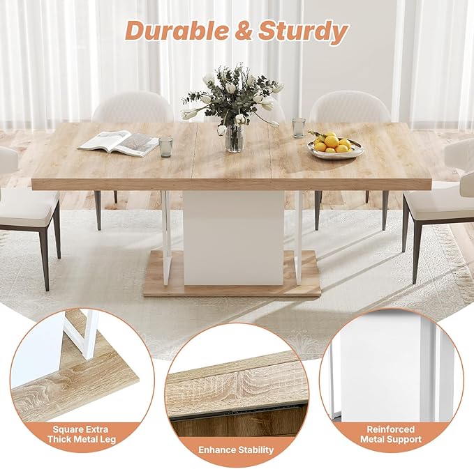 63"-78.7" Expandable Dining Table, 6-10 Farmhouse Kitchen Table, Extendable - Image 7