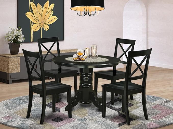 East West Furniture SHBO5-BLK-W 5 Piece Dining Set Includes a Round Kitchen - Image 7