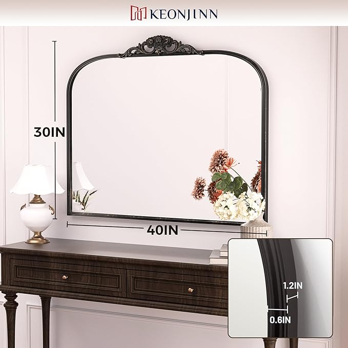 Keonjinn Vintage Mirror 40" x 30", Large Black Antique Mirror - Image 4