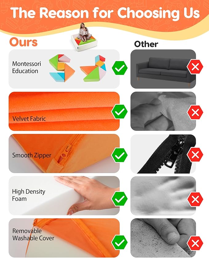 Kids Play Sofa, Tangram Square Puzzles Couch Furniture, Modular Kids Play - Image 3
