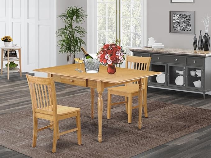 East West Furniture MZNO3-OAK-W 3 Piece Kitchen Table Set - Image 2