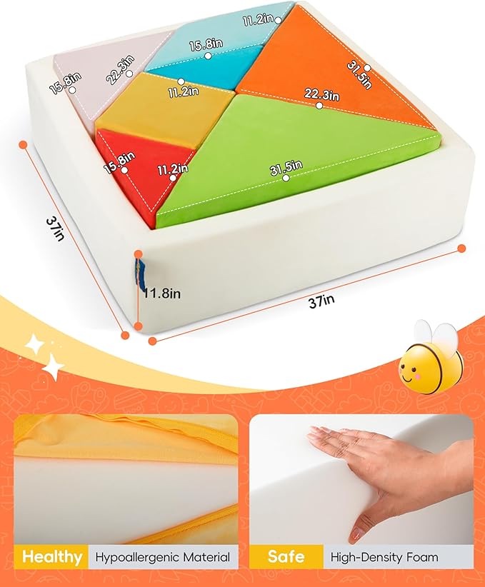 Kids Play Sofa, Tangram Square Puzzles Couch Furniture, Modular Kids Play - Image 2