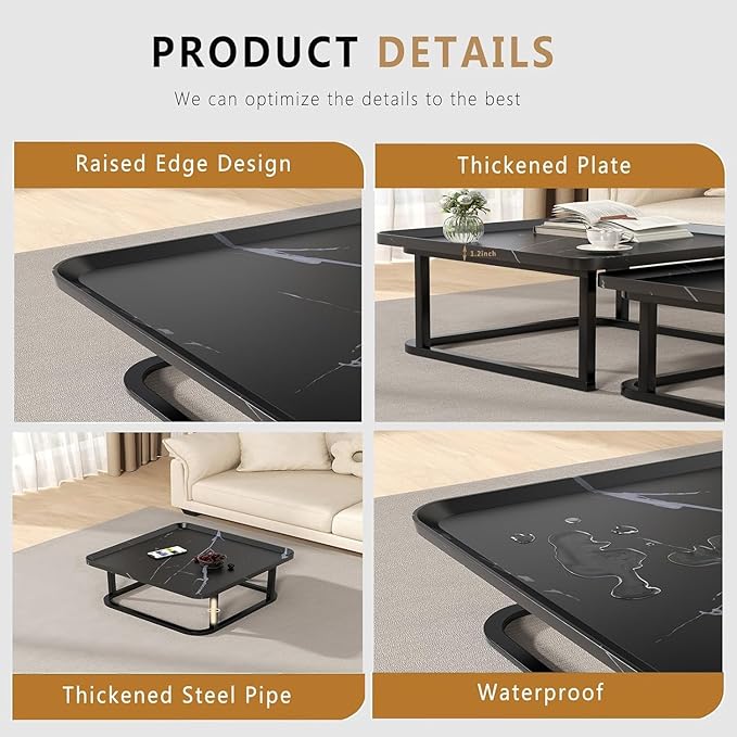Square Nesting Coffee Table Set of 2, 23.6"+19.7" Nesting Tables, Small Square - Image 5
