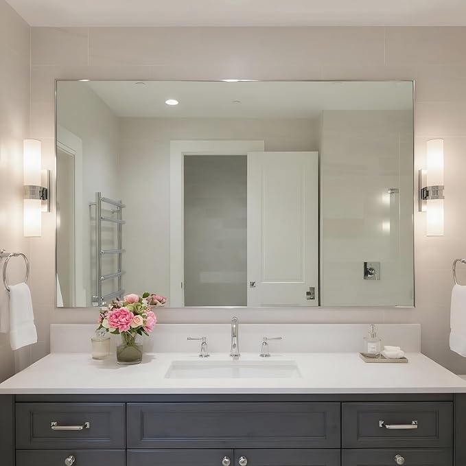 27x40 Inch Nickel Bathroom Mirror - Image 3