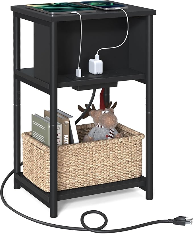 VASAGLE Side Table with Charging Station, 3-Tier End Table with USB Ports and by VASAGLEbySONGMICSHOME